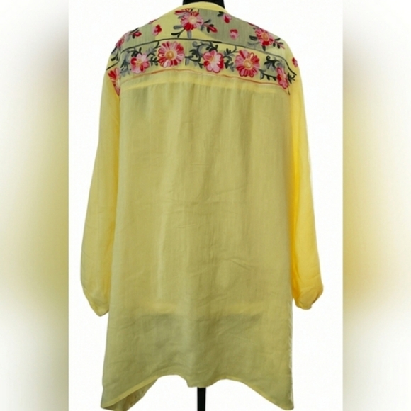 Boho 2XL Chic Artisy Yellow Lagenlook Embroidered Floral Tunic Top - Picture 4 of 9